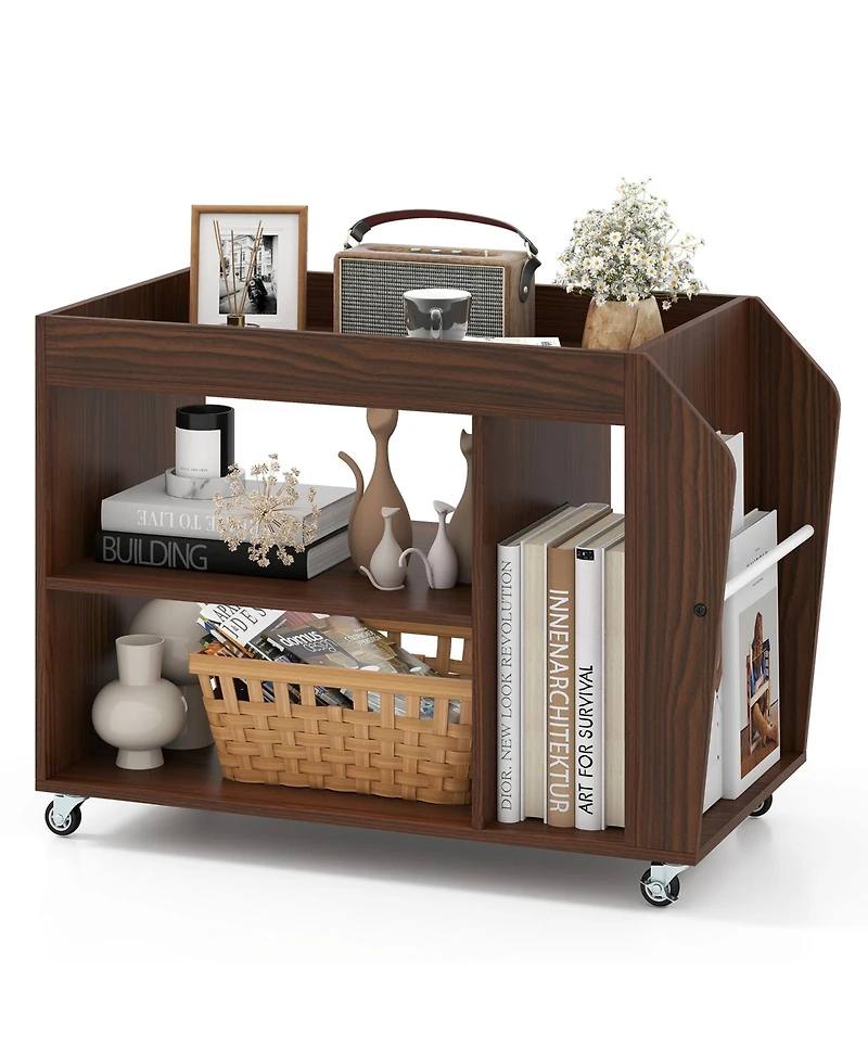 Gouun 3-Tier Rolling Side End Table with Wheels and Side Storage Rack, 30 x 15.5 x 22 in