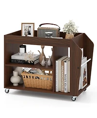 Gouun 3-Tier Rolling Side End Table with Wheels and Side Storage Rack, 30 x 15.5 x 22 in