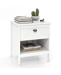 Slickblue Wooden 2-Tier Nightstand with Drawer and Storage Shelf for Bedroom