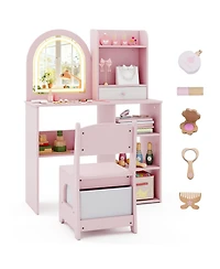 Slickblue Girls Makeup Vanity Desk Set with Chair and 3-Color Led Mirror