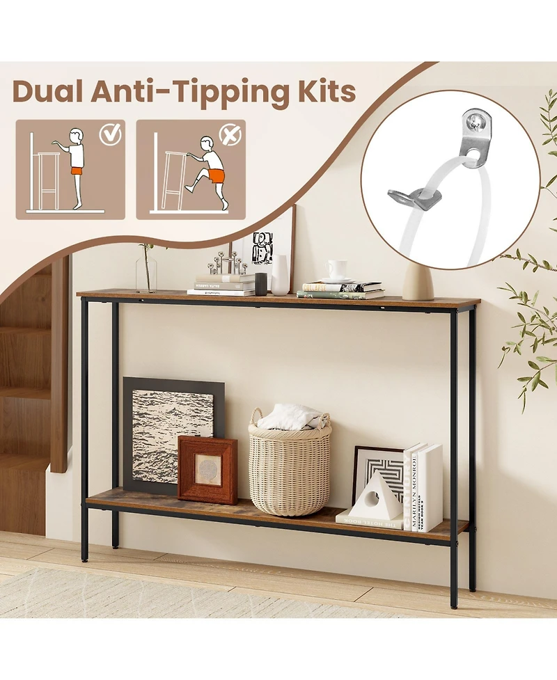 Gouun 44-Inch 2-Tier Console Table with Metal Frame