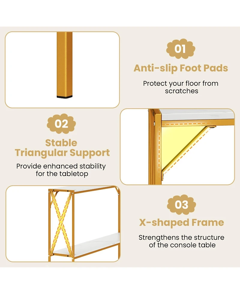 Gouun Narrow 2-Tier Console Table 47-Inch with Metal Frame