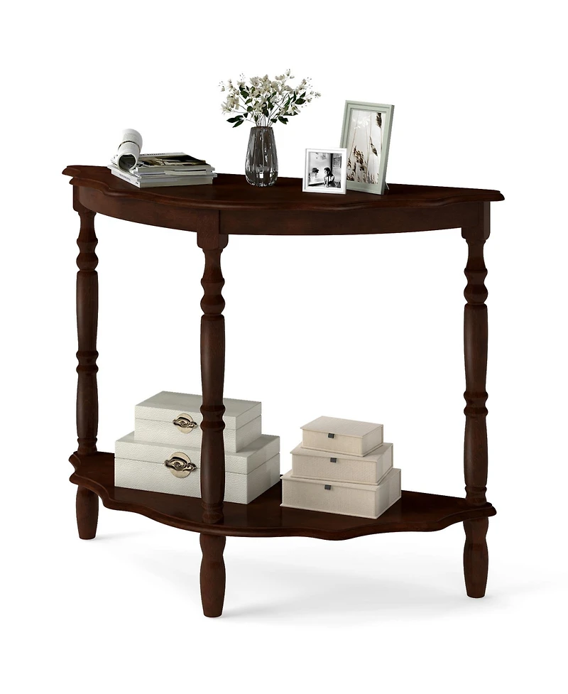 Gouun 42-Inch Half Moon Console Table with Lower Shelf Espresso