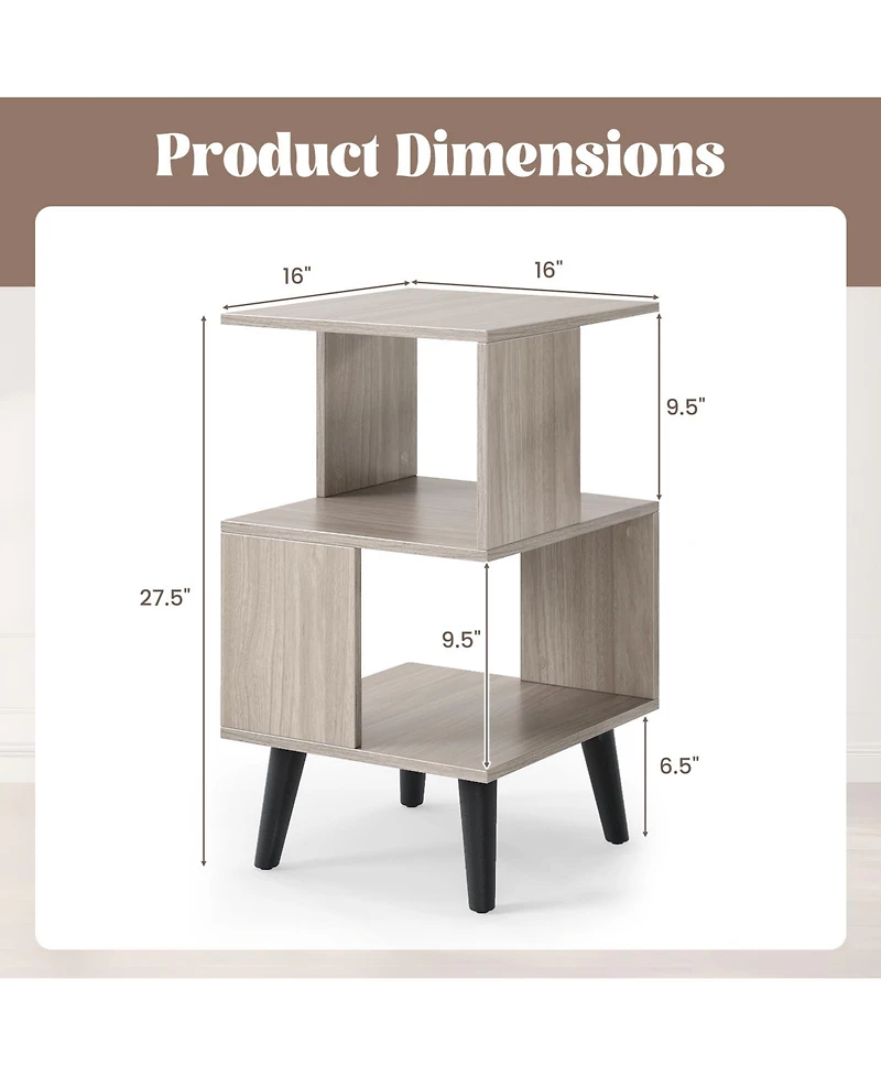 Gouun Set of 2 3-Tier Geometric Bookshelves with Open Storage Shelves, 16 x 16 x 27.5 in
