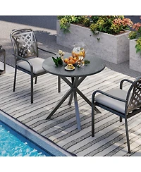 Gouun 33.5 in Round Outdoor Patio Bistro Table with Wood-Like Metal Top