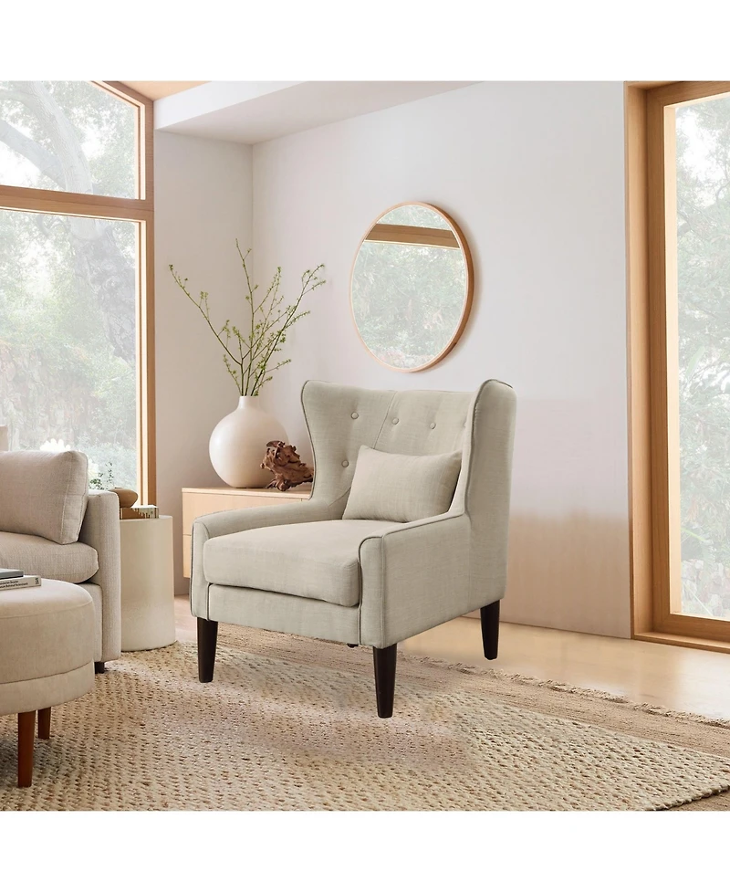 Boyel Living Classic Wingback Linen Chair with Button Tufting and Solid Wood Legs