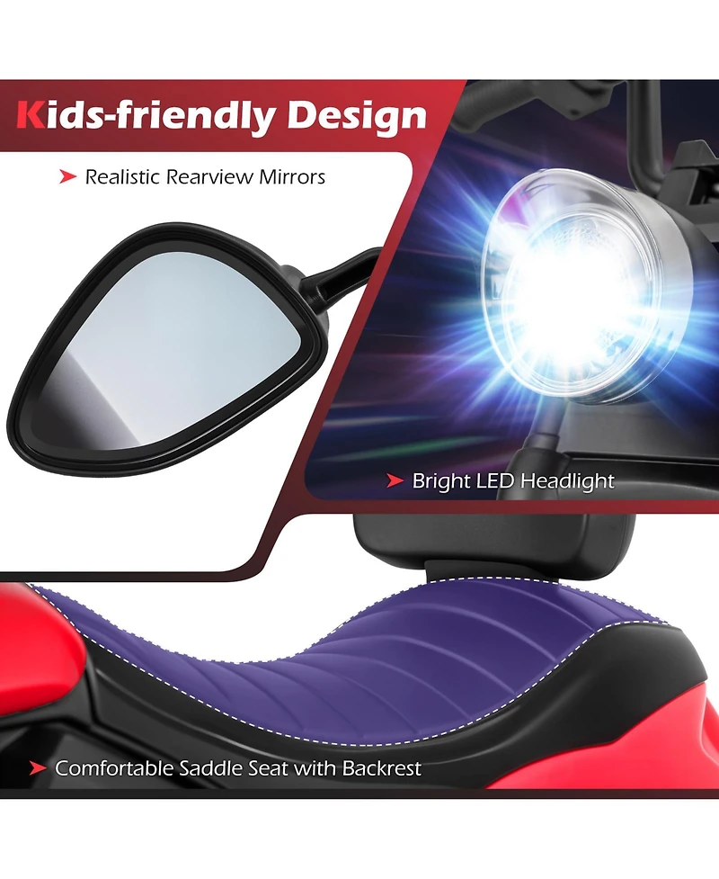 Slickblue 6V Electric Kids Motorcycle with Training Wheels, Headlight and Music