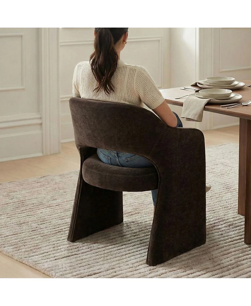 Maison Boucle Set of 2 Chenille Dining Chairs, 19-Inch Seat Height Armchairs