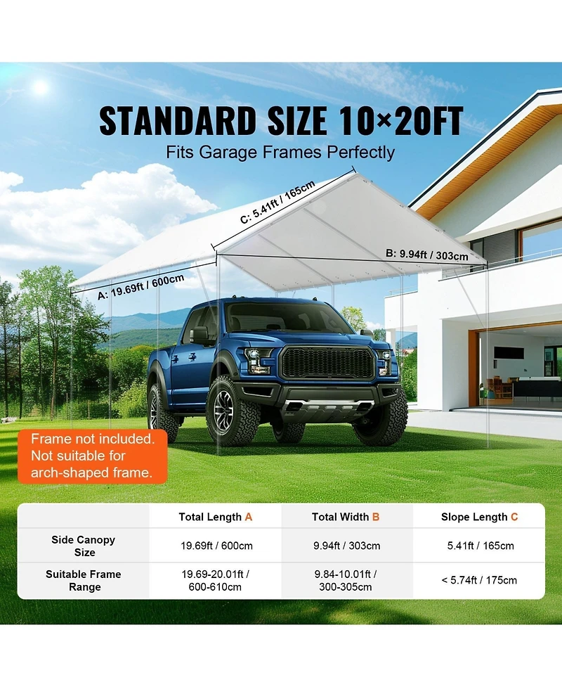 Sugift 10 x 20 ft Carport Replacement Canopy Cover Waterproof Uv Protection