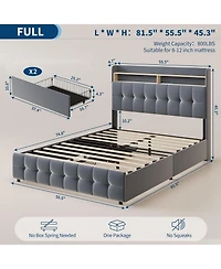 gaomon Full Bed Frame with 2 Storage Drawers, Upholstered Led Light