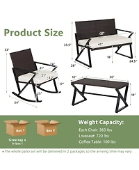 Gymax Set of 4 Patio Rattan Wicker Rocking Chairs Loveseat Table Rocker Set Patio