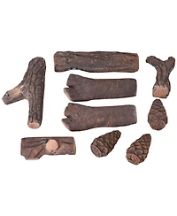 Gouun 9-Piece Ceramic Gas Fireplace Log Set with Realistic Wood Grain Texture