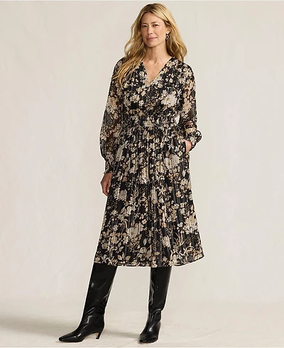 Lands' End Women's Lurex Shadow Stripe Midi Dress