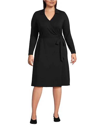 Lands' End Plus Cotton Modal Collared Wrap Dress