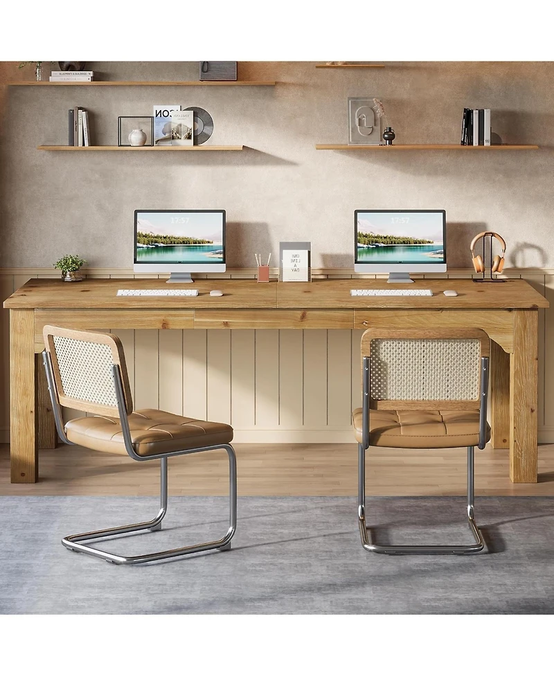 Tribesigns Solid Wood 2-Person Desk, 79-Inch Extra Long Desk, Double Computer Writing Table, Farmhouse Large Table Writing Workstation