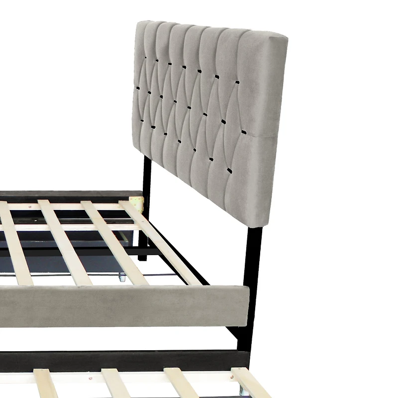 Streamdale Furniture Queen Upholstered Bed w/ Trundle Storage, No Box Spring