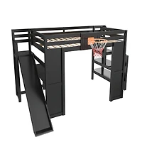 Streamdale Furniture Wooden Loft Bed w/ Desk, Hoop, Slide, Stairs