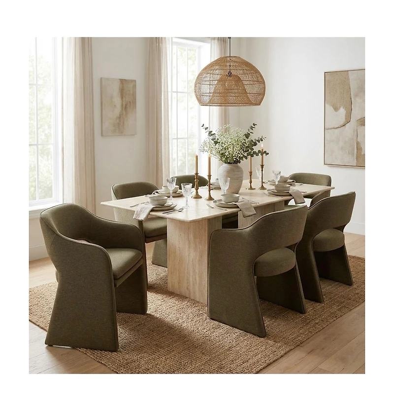 Maison Boucle Set of 2 Dining Chairs, 19-Inch Upholstered Dining Armchairs