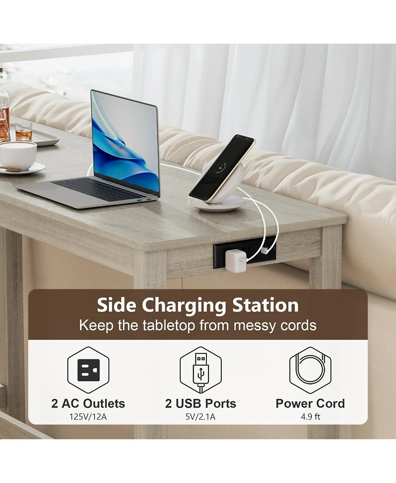 Gouun 4-Piece Counter Height Bar Table Set with 3 Upholstered Stools and Built-in Charging Station, 59 x 20 x 35.5 in