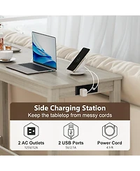 Gouun 4-Piece Counter Height Bar Table Set with 3 Upholstered Stools and Built-in Charging Station, 59 x 20 x 35.5 in