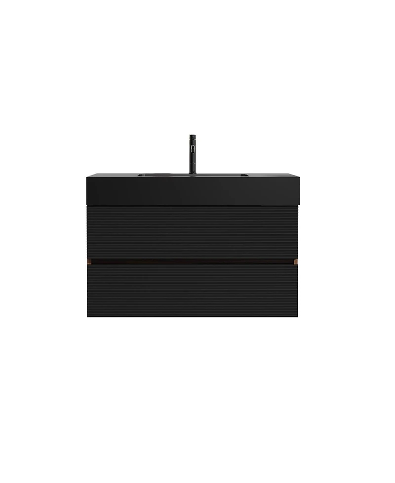 Sillysis Wall Mounted Bathroom Vanity with Sink, Double Soft Close Drawers, Floating Mid Century Modern Storage