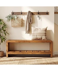 Tribesigns Solid Wood Entryway Bench with Shoe Storage, Long Shoe Bench,2-Tier End of Bed Seating