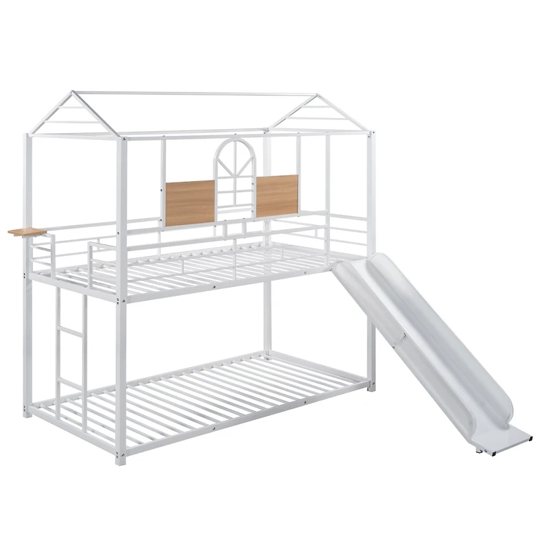 Streamdale Furniture Metal Twin House Bunk Bed with Slide