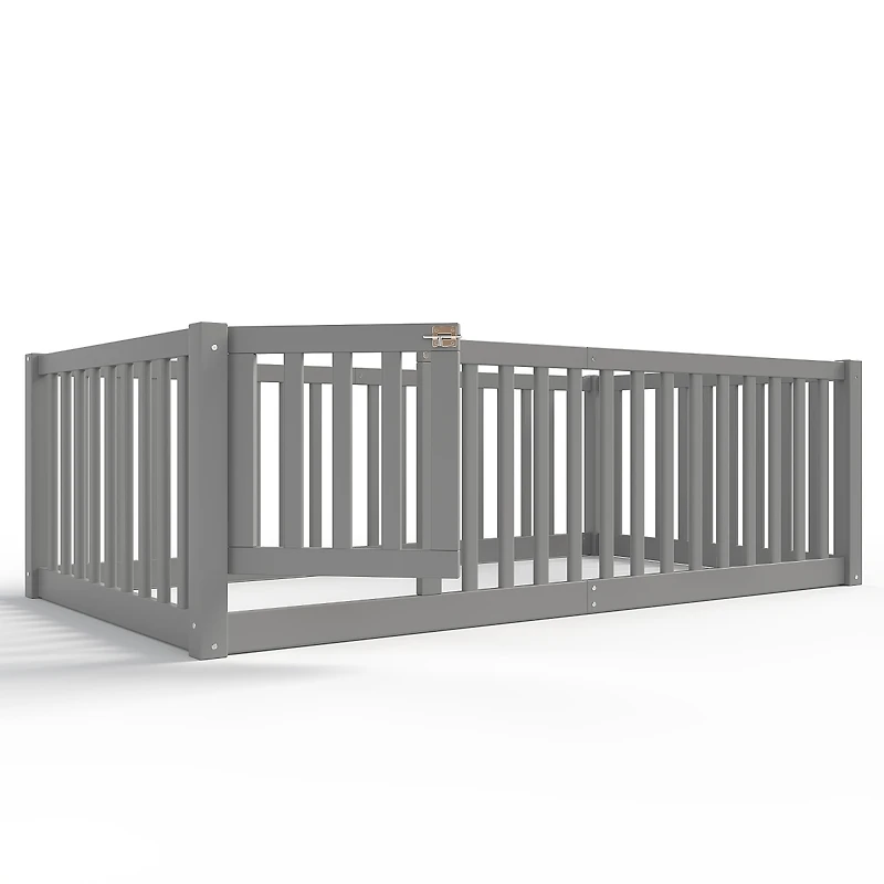Streamdale Furniture Bed Floor Bed with Safety Guardrails and Door for Kids