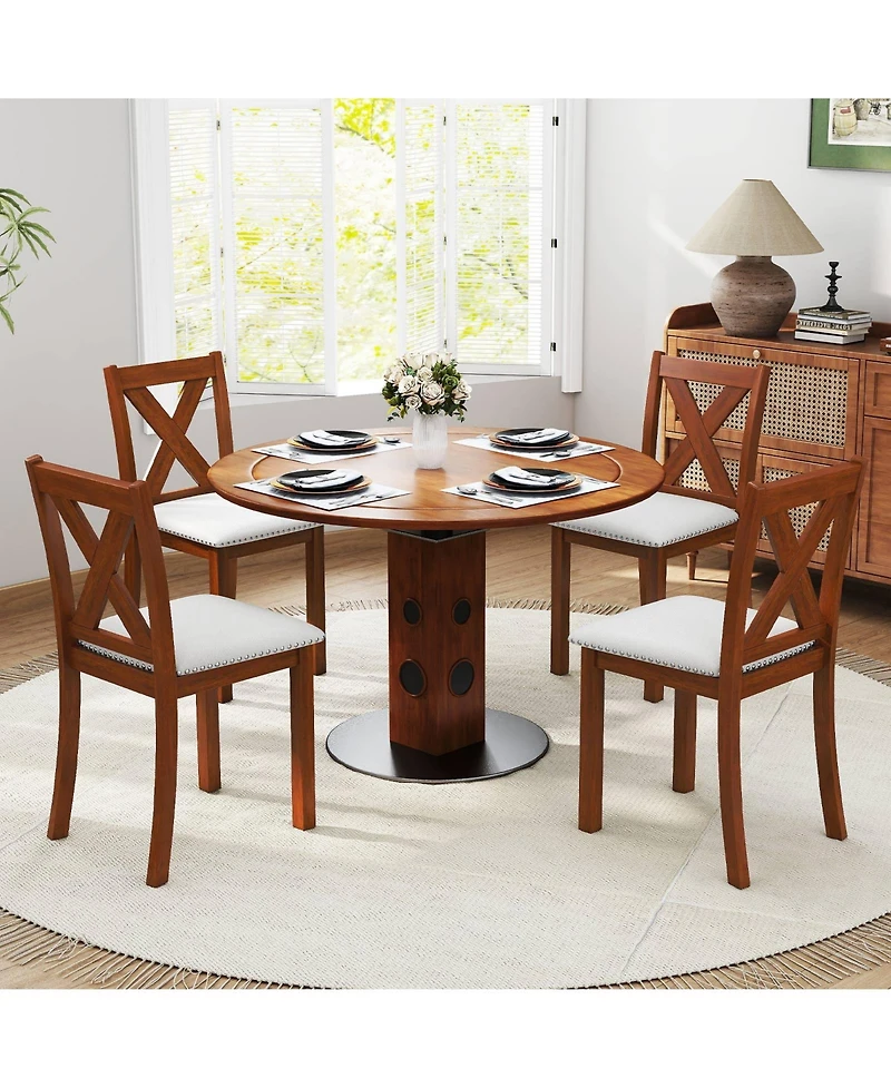 Gymax Wooden Dining Chair Set of 4 w/Acacia Wood Legs Padded Seat Curved Back