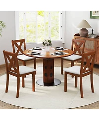 Gymax Wooden Dining Chair Set of 4 w/Acacia Wood Legs Padded Seat Curved Back