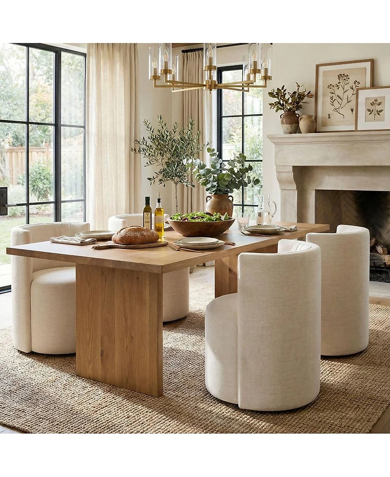 Maison Boucle Textured Fabric Swivel Barrel Accent Dining Chair With Casters 1 Pc