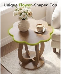 Tribesigns Side Table, Flower-Shaped End Table, Wood Nightstand with Artistic Leg, Modern Farmhouse Small Sofa Side Table