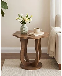Tribesigns Side Table, Flower-Shaped End Table, Wood Nightstand with Artistic Leg, Modern Farmhouse Small Sofa Side Table