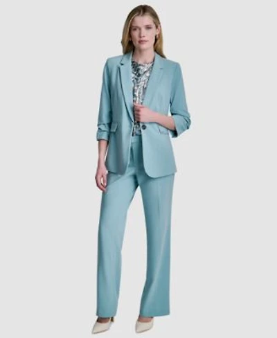 Dkny Womens Notch Collar Ruched Sleeve Blazer Printed Cowl Neck Blouse Mid Rise Ankle Length Pants