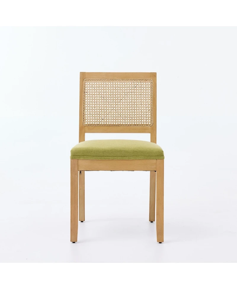 Rainsken Farmhouse Rattan Dining Chairs Set of 2, Mid Century Modern Kitchen Chairs with Square Back and Solid Wood Frame for Dining Room