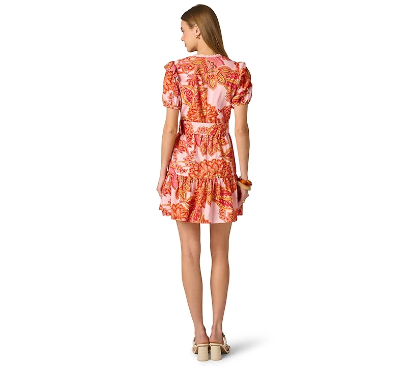 Adrianna Women's Short-Sleeve Ruffle V-Neck Short Dress