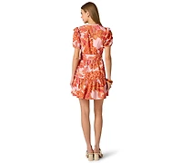 Adrianna Women's Short-Sleeve Ruffle V-Neck Short Dress