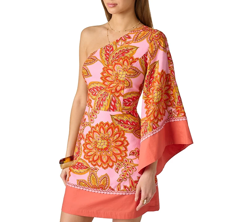 Adrianna Women's One-Shoulder Floral Paisley Printed Short Dress