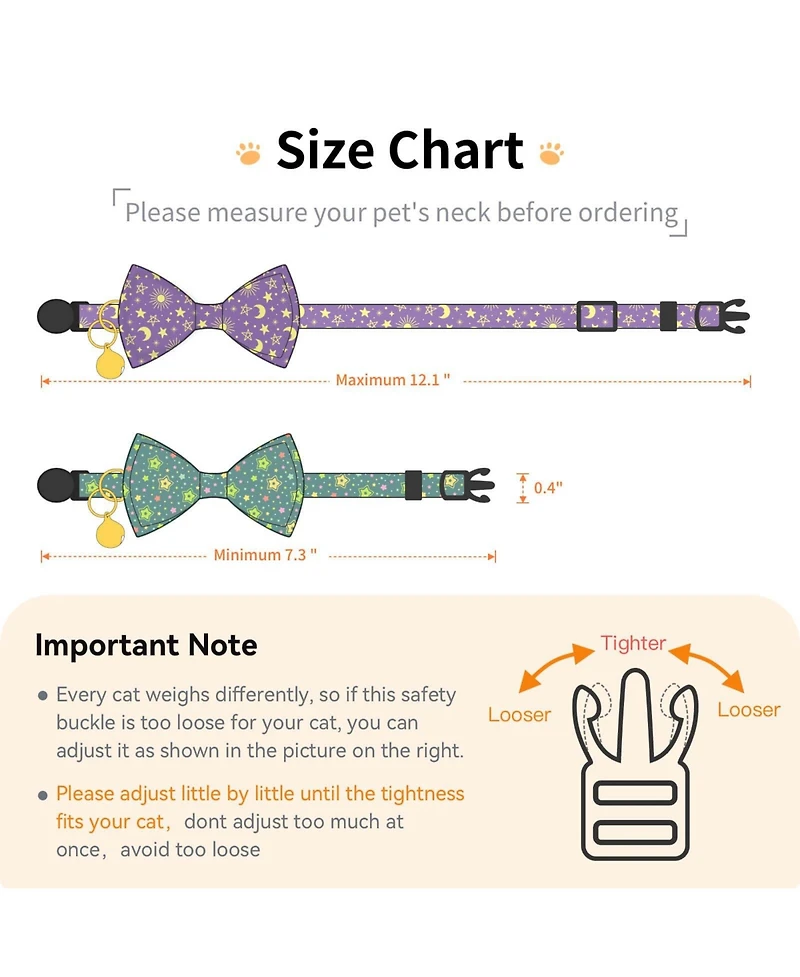 Aronkl 2 Pack Cotton Cat Collars with Bow Tie Bell Adjustable Breakaway Whale Flamingo Patterns for Spring Summer Male Female