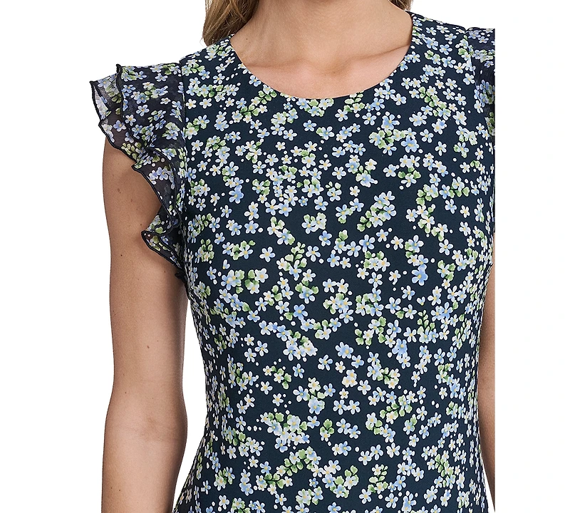 Tommy Hilfiger Women's Short Jersey with Flutter Sleeves and Bottom Shift Dress