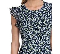 Tommy Hilfiger Women's Short Jersey with Flutter Sleeves and Bottom Shift Dress