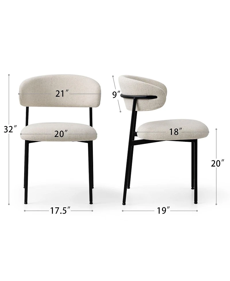 Maison Boucle Set of 2 Modern Textured Upholstered Dining Chairs with Curved Back