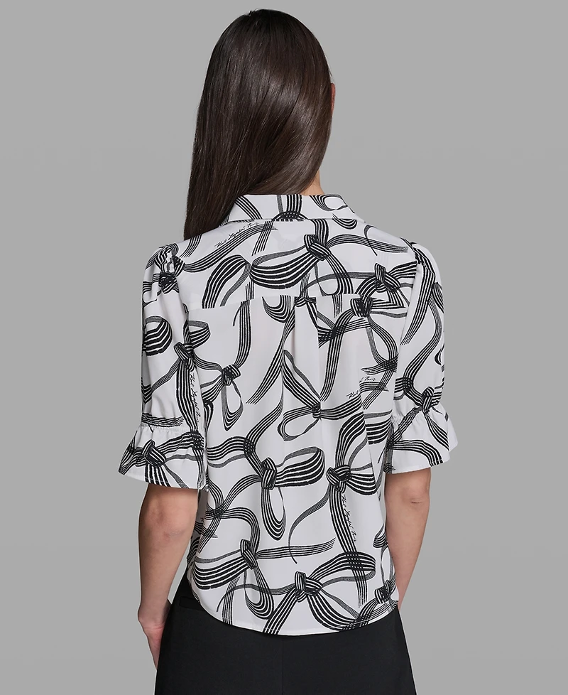 Karl Lagerfeld Paris Petite Bow Print Collared Blouse