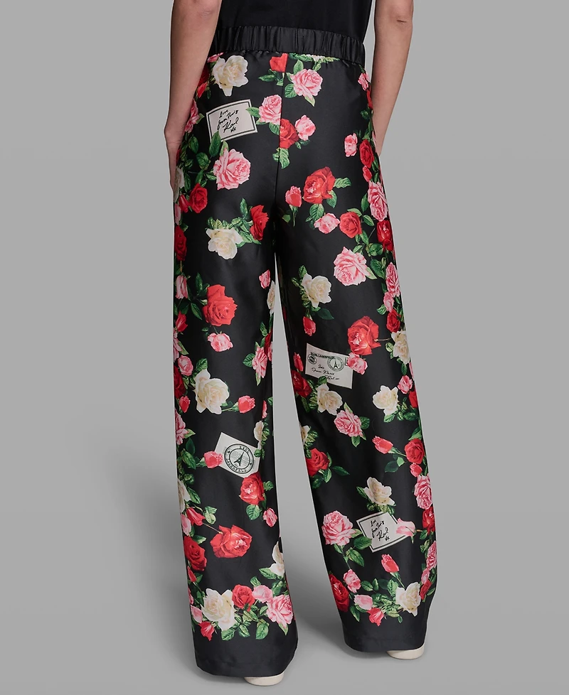 Karl Lagerfeld Paris Petite Mid-Rise Soft Printed Full Pants
