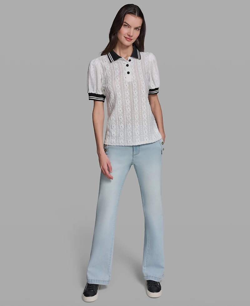 Karl Lagerfeld Paris Petite Collared Knit Polo Top