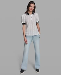 Karl Lagerfeld Paris Petite Collared Knit Polo Top