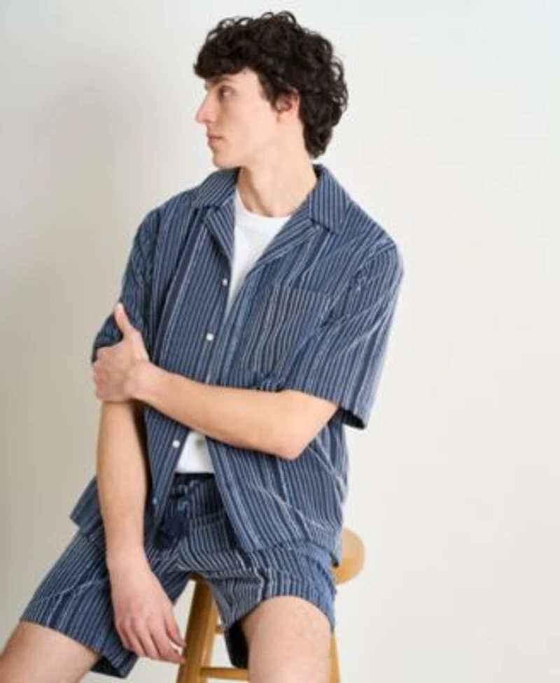 Scotch Soda Mens Awning Stripe Matching Set Paired With Cotton Delfts Blauw Graphic Tee