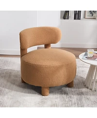 Rainsken Teddy Fabric Accent Chair, Upholstered Slipper Side Chair with Curved Backrest and Solid Wood Legs for Living Room and Reading Nook