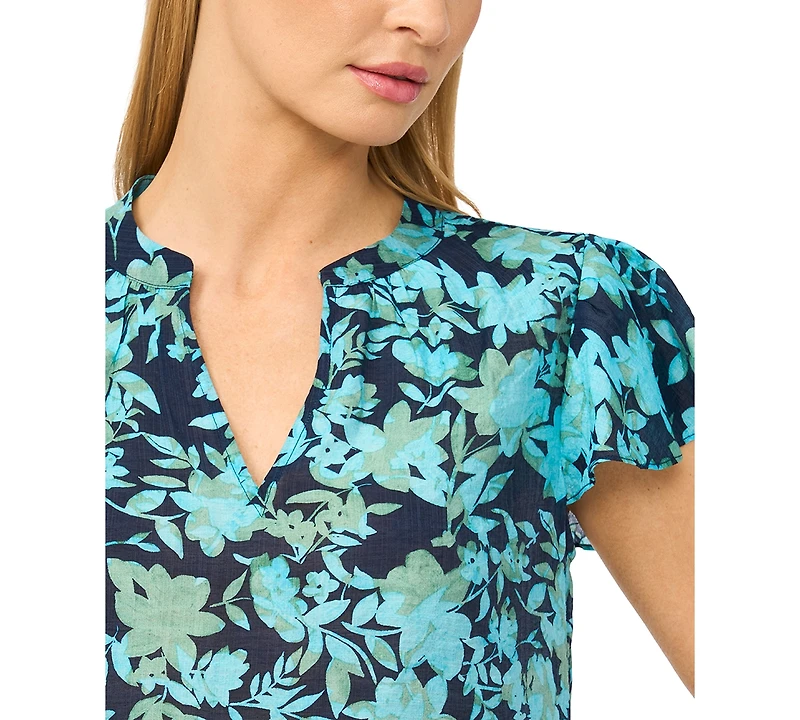 CeCe Women's Short-Sleeve Shirred V-Neck Blouse