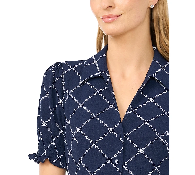 CeCe Women's Puff Short-Sleeve Button-Down Mini Dress
